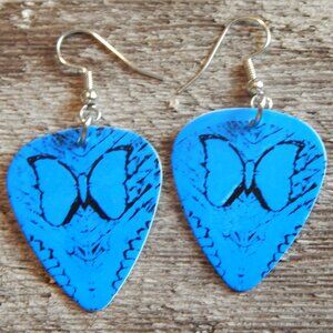 Butterfly Guitar Pick Earrings - Blue - "Santana"